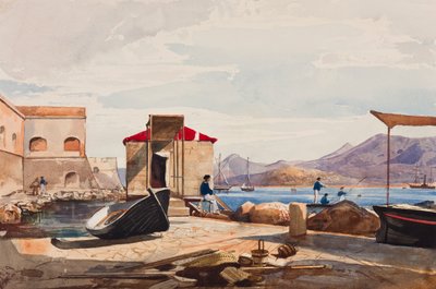 Le port de Gaeta, avec des ajouts de la princesse Maria Annunziata di Borbone (1843-1871) - Giacinto Gigante